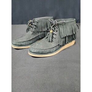 Ugg Caleb Bootie Women's SZ 7.5 Black Suede Tassel Fringe Moccasin Ankle Wedge